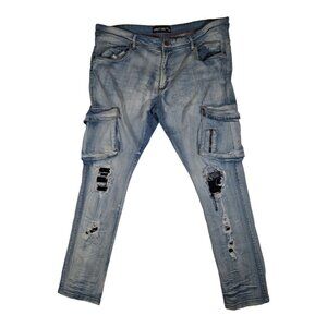 Y2K 90s Arketype Mens Denim Cargo Jeans Distressed  40x34 Rugged Streetwear Flaw